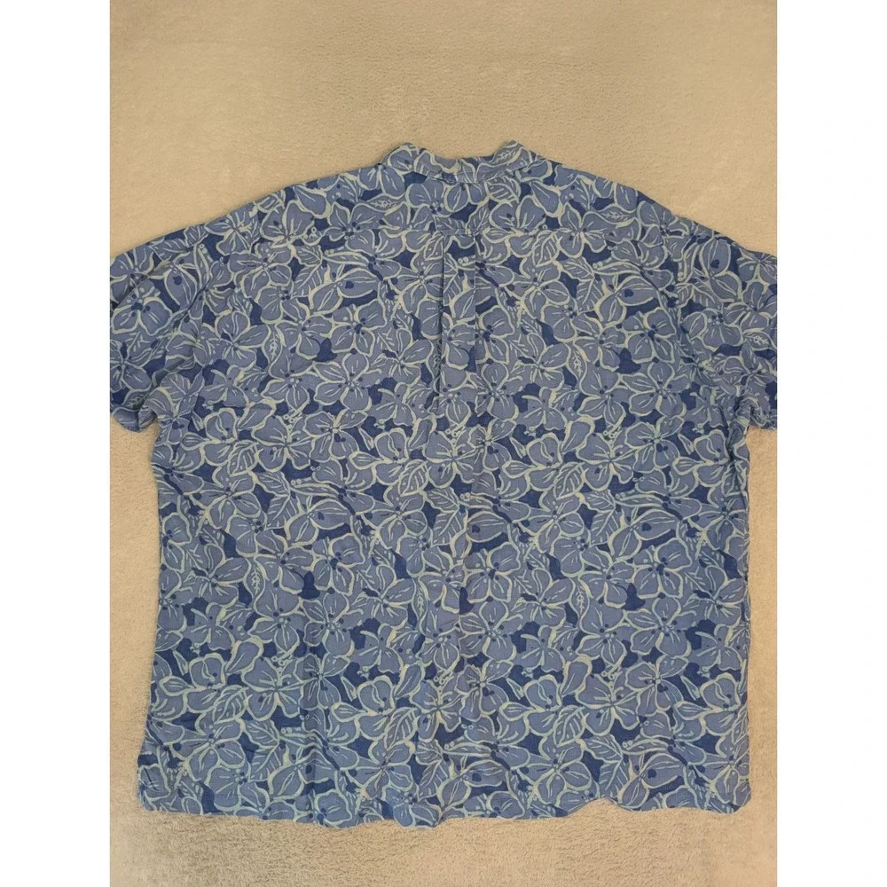 Vintage Polo Ralph Lauren Men's 2XL Linen Aloha Hawaiian Loop Floral Shirt‎ Blue